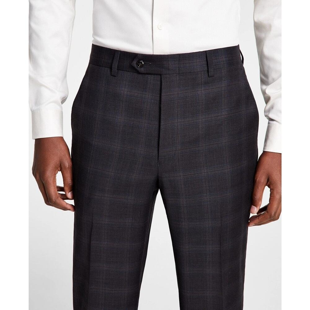 Michael Kors Mens Classic Fit Suit Pants 44x32 Charcoal Brown Plaid Stretch Wool - Picture 9 of 10